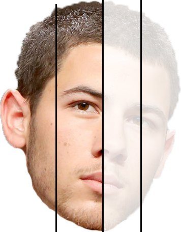 Nick Jonas split into 2 fourths.