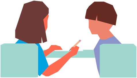 An illustration of two students working on an assignment at a desk