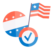 Buttons and flags.