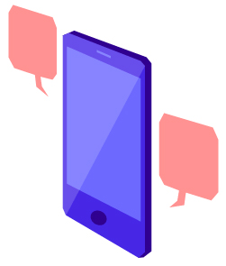 Picture of a phone with speech bubbles to indicate messages being received in real-time
