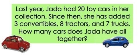 Last year, Jada had 20 toy cars in her collection. Since then, she has added 3 convertibles, 8 tractors, and 7 trucks. How many cars does Jada have all together?