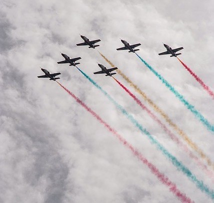 Airplanes with colorful trails