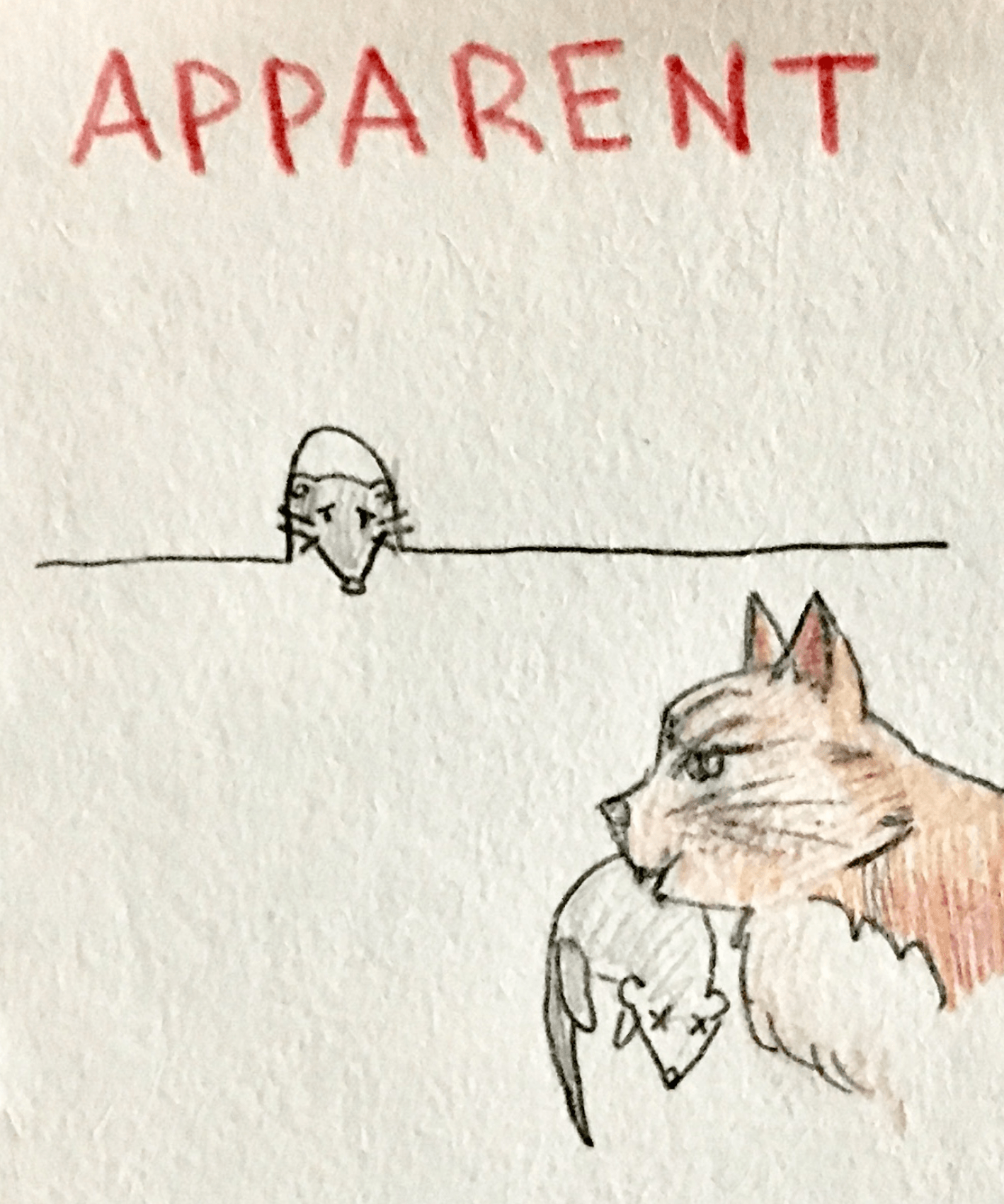 In this example of apparent competition, the mouse that hid in the hole survived, while the mouse that stayed outside was eaten by the cat.