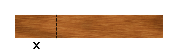 The smaller side of board is labeled x.