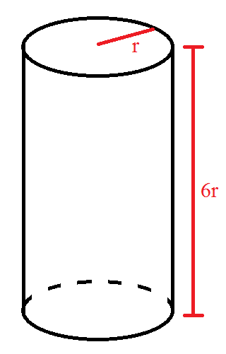 A cylinder with height 6r and radius r.
