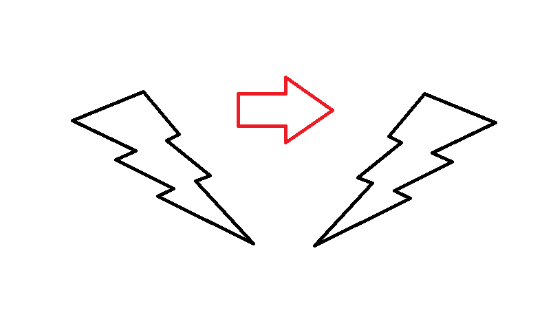 A lightning shape on the left and a reversed version of it on the right.