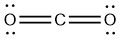 A diagram of carbon dioxide depicting the location and bonding of electrons.