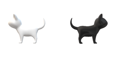 A white cat and a black cat.