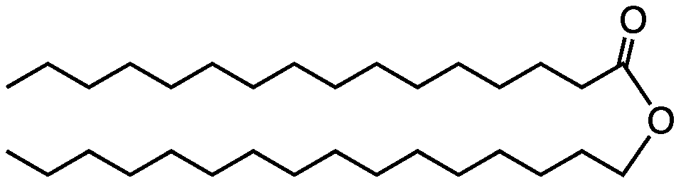 A wax molecule structure. The zig-zag line is a carbon chain while the two oxygens are part of an ester group.