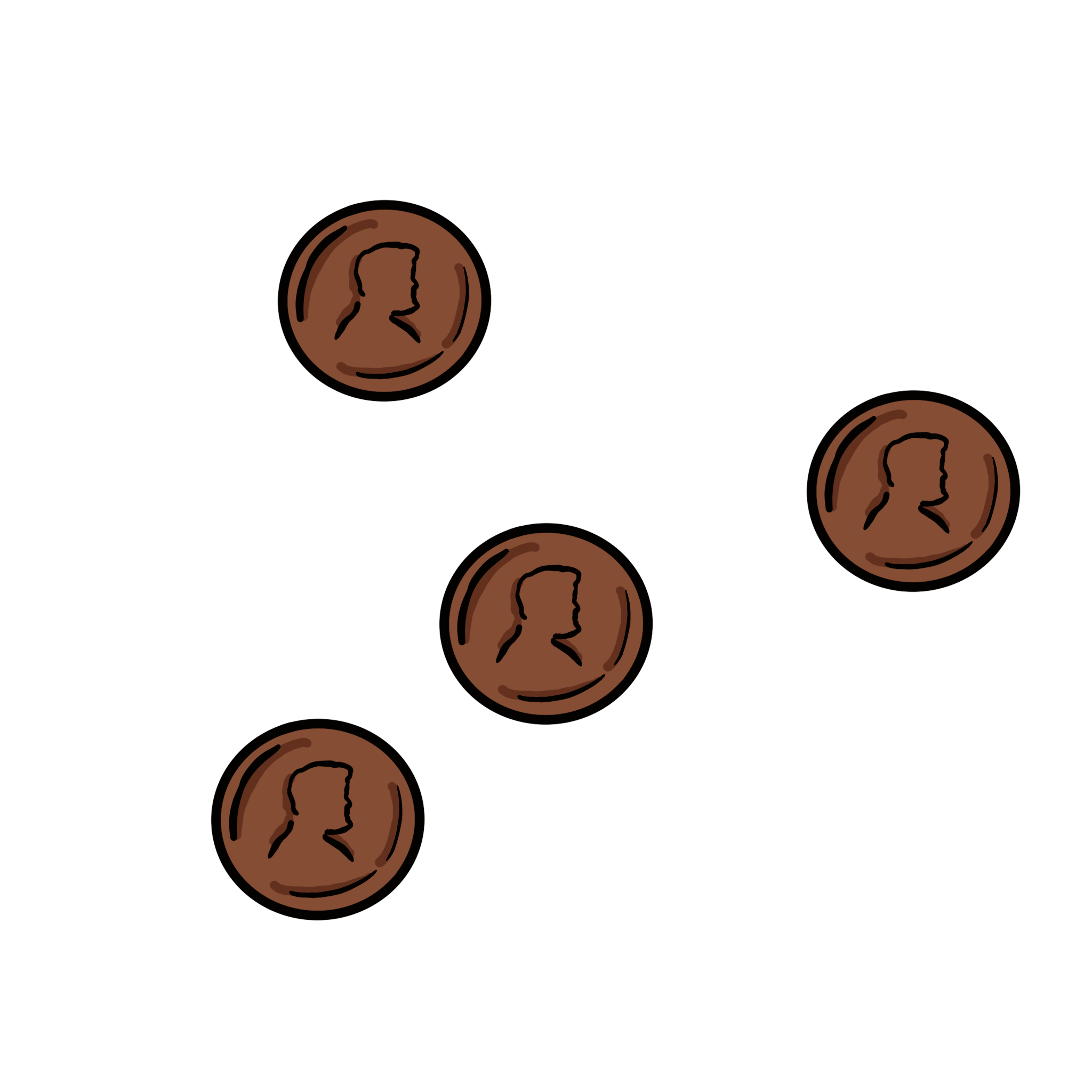 Set of 4 coins, strewn about