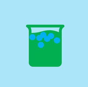 Solid blue particles in a green solution.