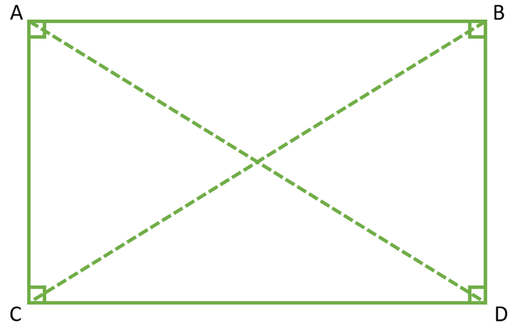 A rectangle ABCD with diagonals AD and BC