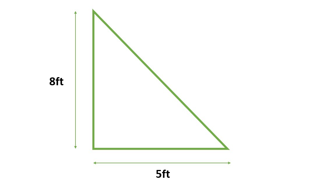 A right triangle with base 5 feet and height 8 feet.