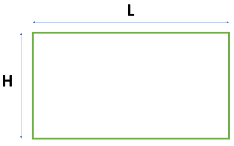 A rectangle with height H and length L.