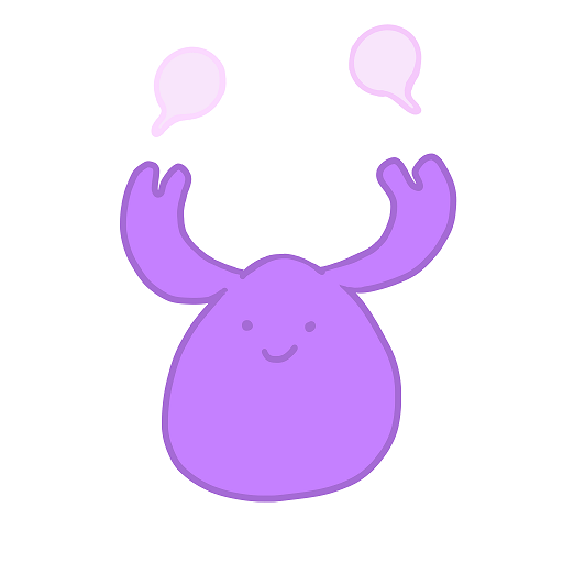 The image is a cartoon illustration. The image depicts a purple blob with arms, representing the enzyme lactase, and a pink molecule representing lactose, which is lactase's substrate. In this image, glucose and galactose have separated from lactase and are floating freely. The reaction is complete and lactase is free to catalyze the breakdown of more lactose molecules.