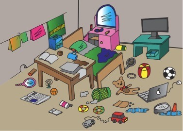 A messy room.
