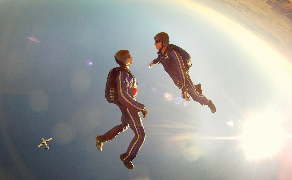 Skydivers in freefall.