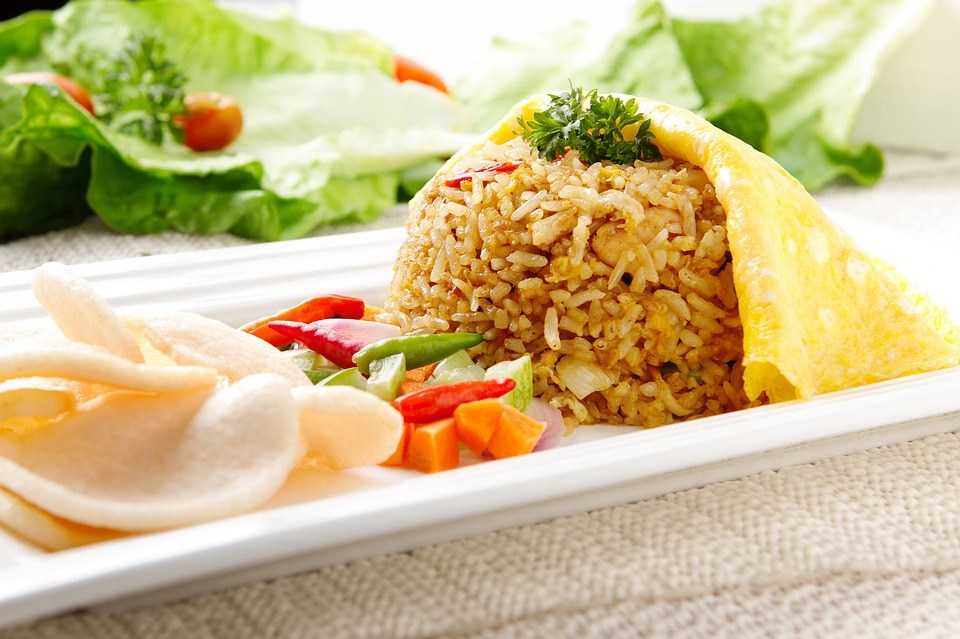 A delicious meal involving rice and vegetables