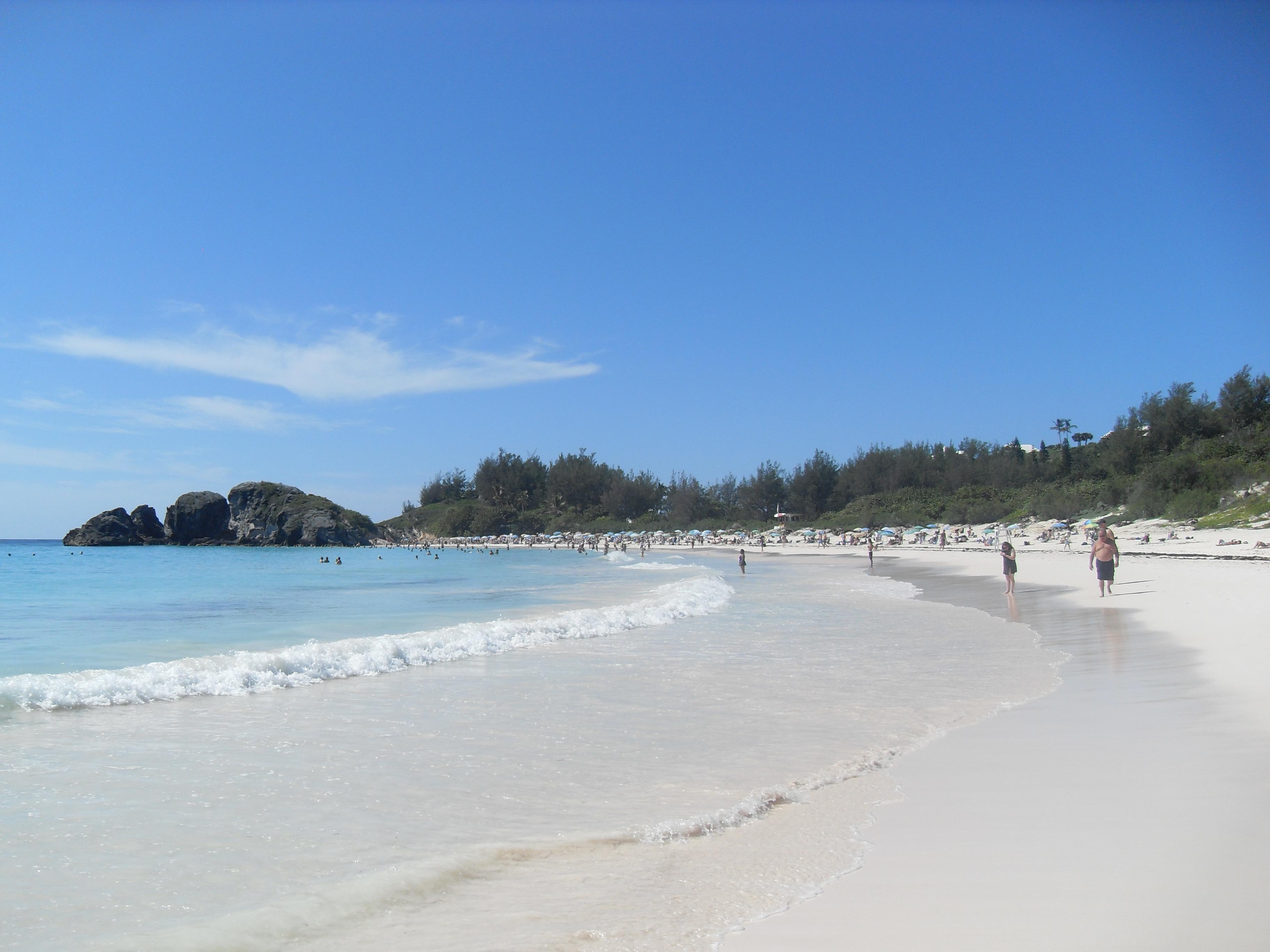 A view of a sunny day on a sandy beach.