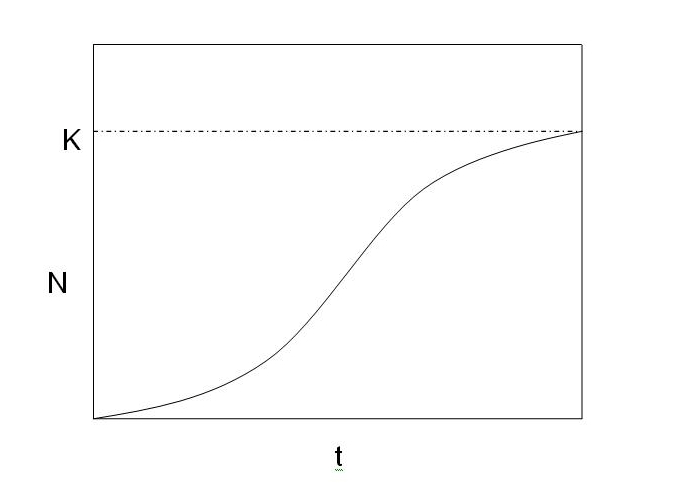 This is a graph depicted logarithmic growth. Logarithmic growth starts at zero, slowly builds to a higher level, and then quickly grows. Once a certain height is hit, logarithmic growth slows to an eventual plateau.  