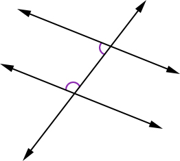 Two parallel lines intersected with a transversal line; label the two angles on the left-hand side of the transversal line