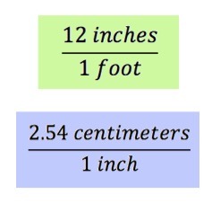 12 inches/1 foot
2.54 centimeters/1 inch