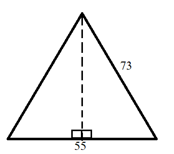 An isosceles triangle with sides 73, 73, and 55.