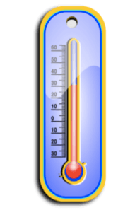 Picture of a thermometer with one temperature scale (presumably in Celsius)