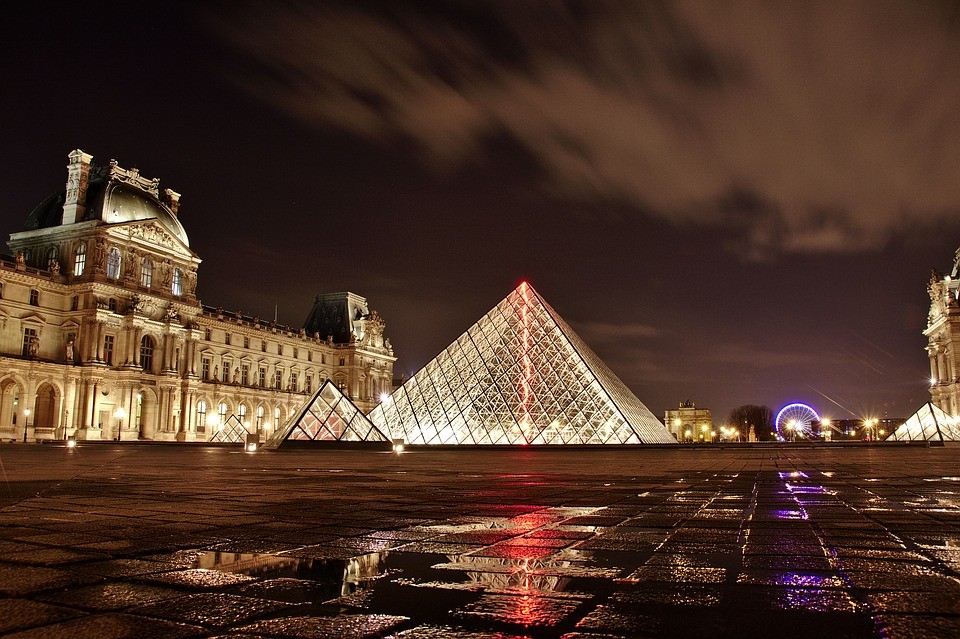 Pyramids in front of the Louvre in Paris