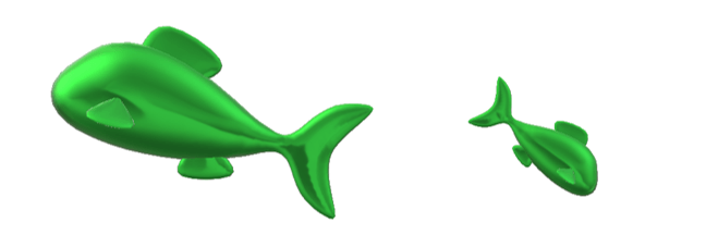 Two fish that are identical in everything but size. One is very large while the other is small.