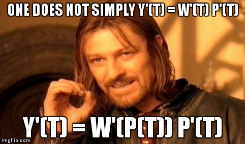 Actually y'(t) = w'(p(t)) p'(t)