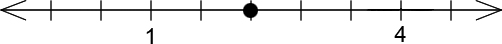 A number line with 9 ticks. The 3rd ticks is 1 and the 8th is 4. The dot is on the 5th tick.