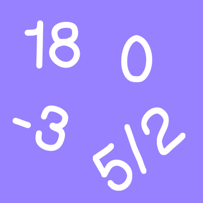 A box containing the numbers 18, 0, -3, and 5/2.