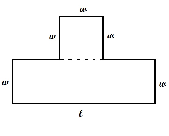 A square with side length w on top of a rectangle with width w and length l.