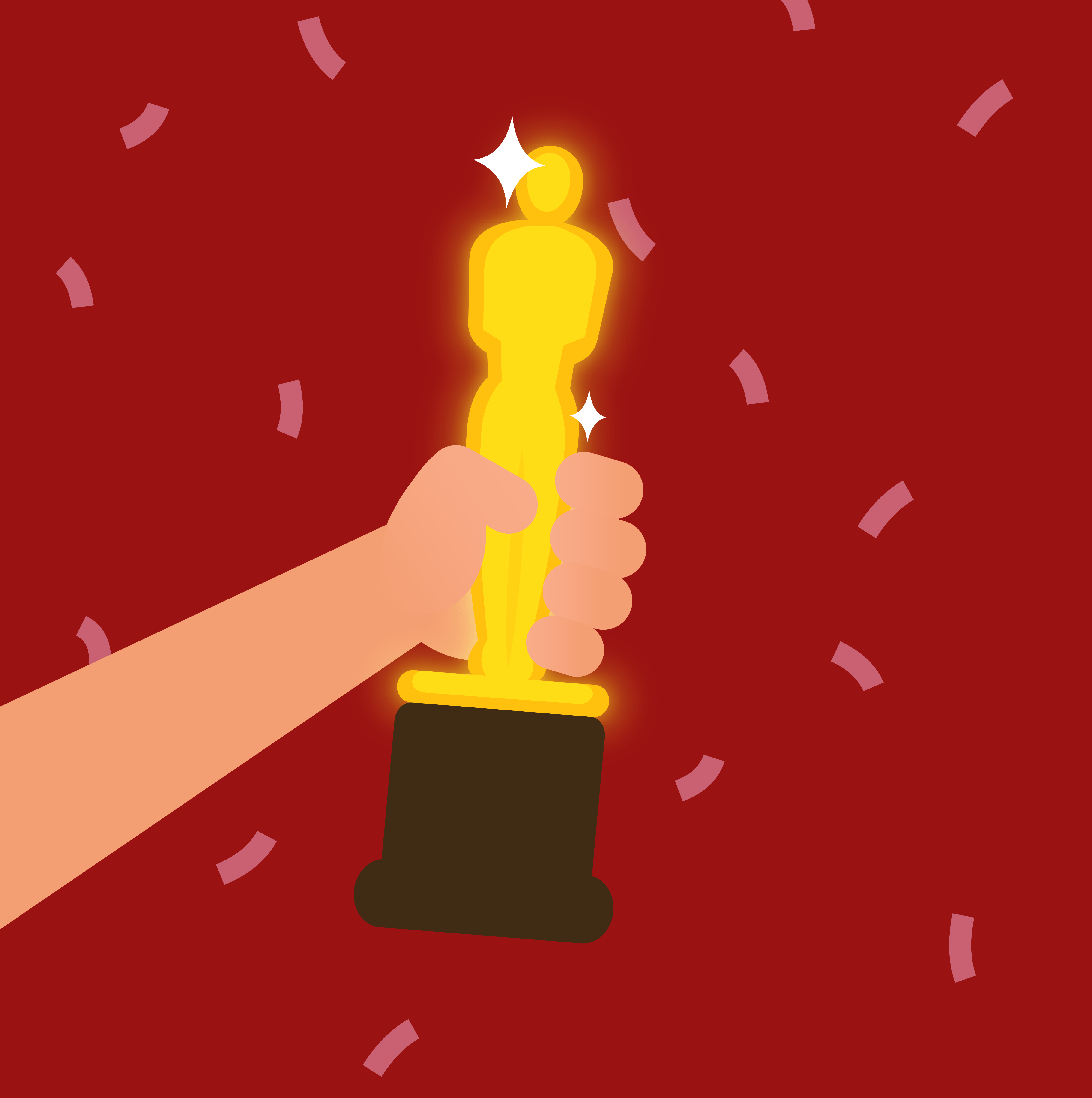 Holding an Oscar.