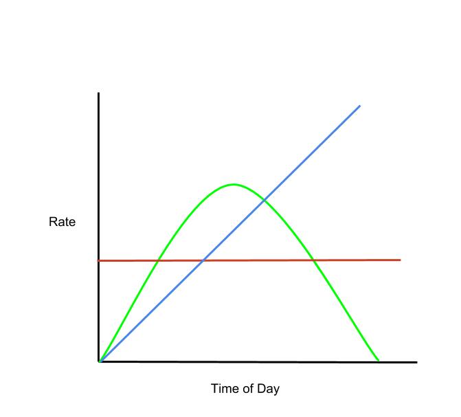 Graph of rates of different processes throughout a day