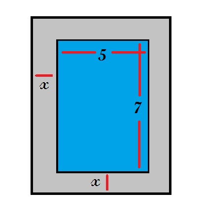A pool with dimensions 5 x 7 enclosed in a box with dimensions 5+w and 7+w.