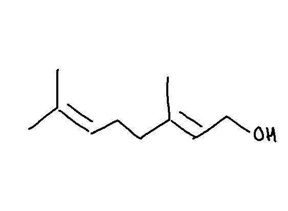 This is the generic structure of a prenol. The first carbon is bonded to two methyls and is double bonded to the next member of the carbon chain. This structure repeats later in the chain. The carbon chain ends in an alcohol group.