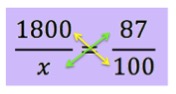 1800 with 100 and x with 87