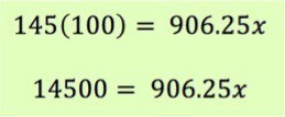 145(100) = 906.25x
14500 = 906.25x
