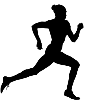 A silhouette of a woman running