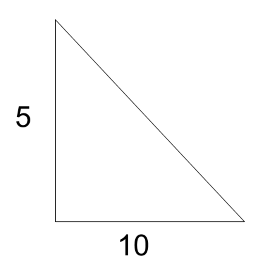 A right triangle with base 10 and height 5.