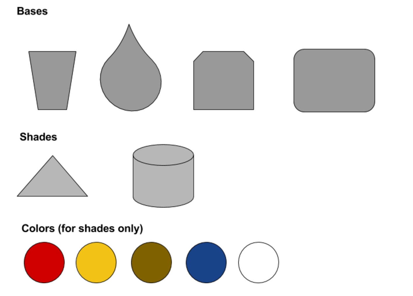 4 choices for lamp bases, 2 choices for lamp shades, 5 choices for color