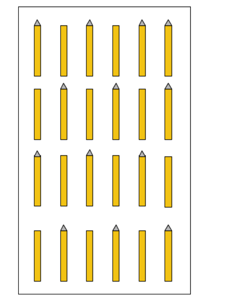 24 pencils, 13 with lead, 11 without