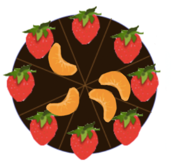 4 slices with strawberries and 4 with stawberries and oranges.