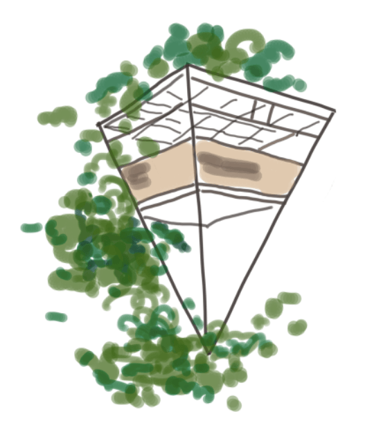 A triangle prism in the trees.