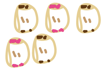 3 chocolate croissants, 2 raspberry croissants
