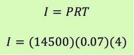 I = PRT
I = (14500)(0.07)(4)