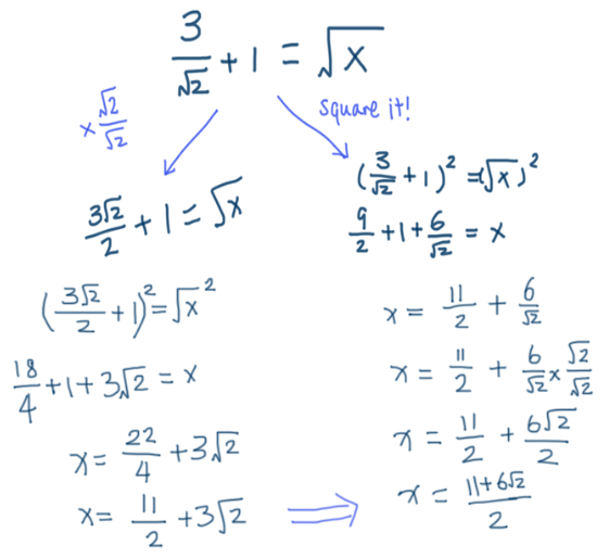 If the variable is in the square root, the easiest way to get it out is to square it