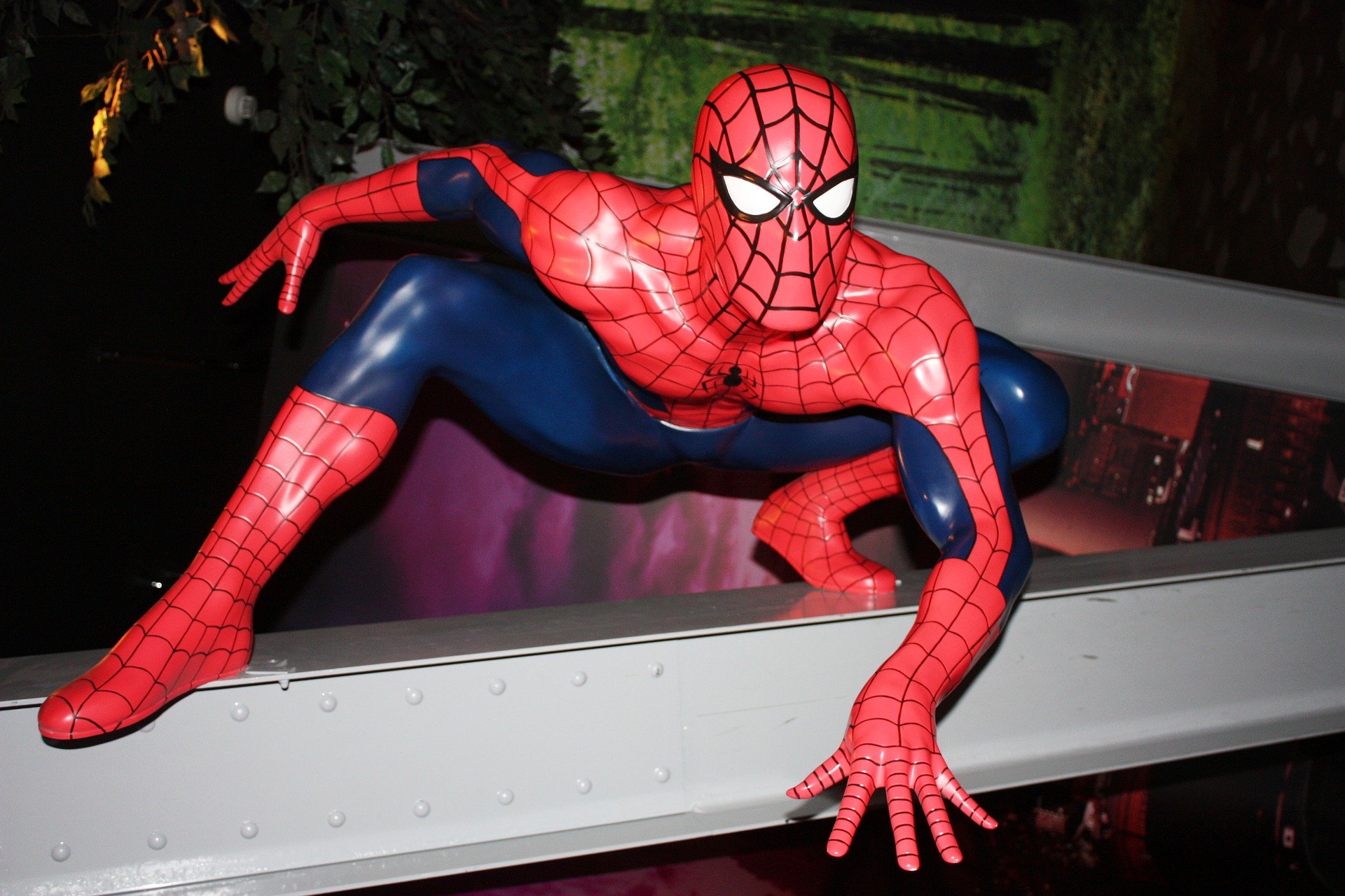 Spider-man prepares to leap between steel beams